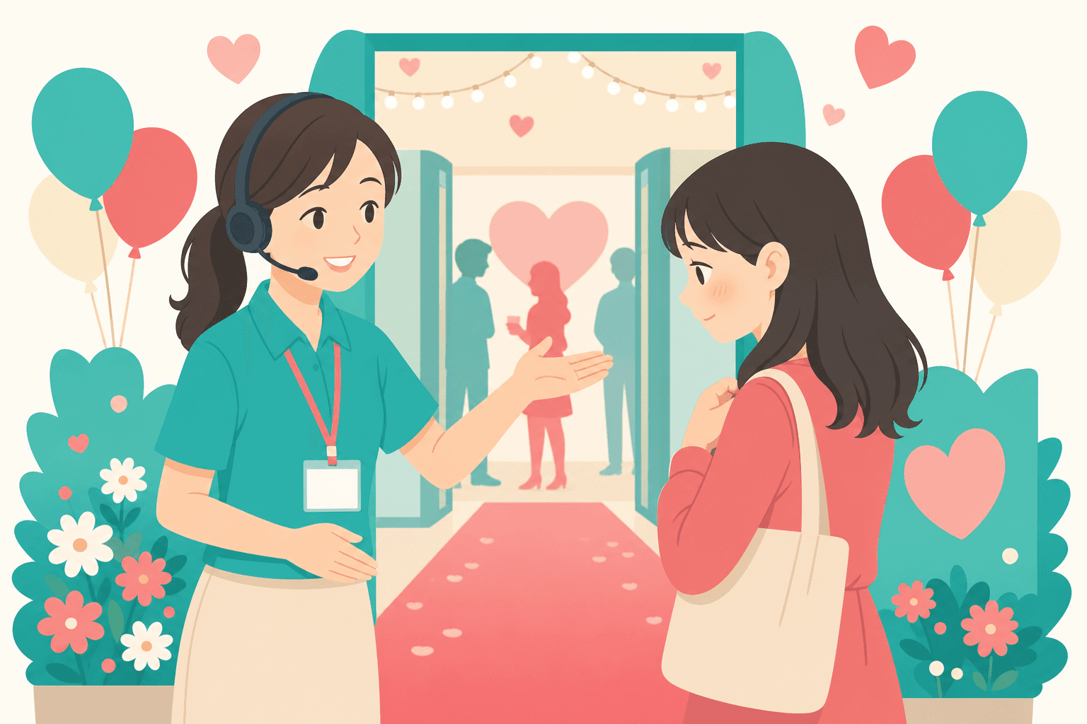 恋活サポーターが参加者をサポートするイラスト